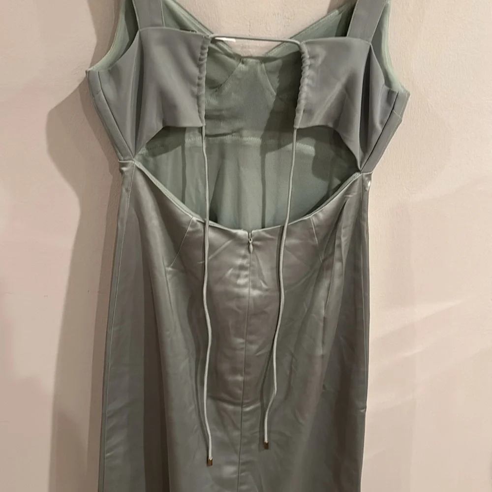 Free‎ People Gia Green Satin Bodice Maxi Slinky Tie Back Slip Dress NWT size 2 - Picture 9 of 11
